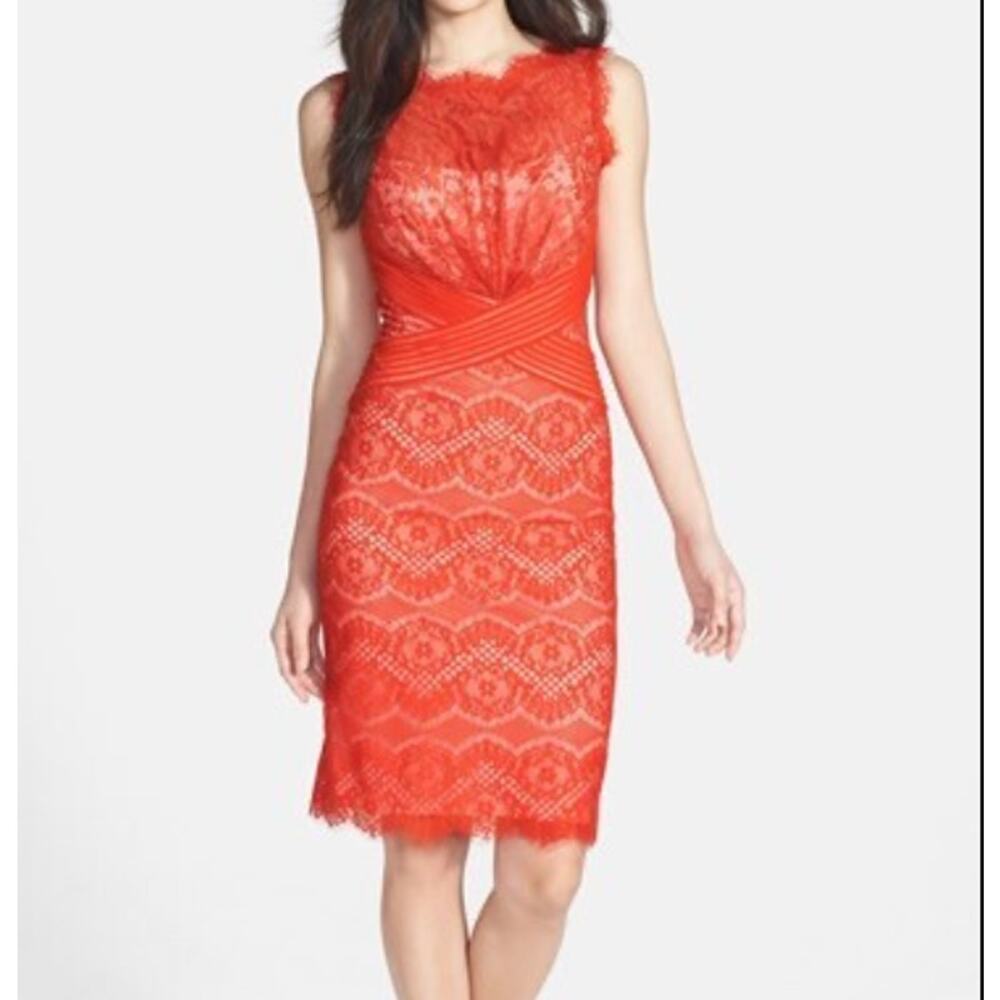 Tadashi Shoji Red Lace Sheath Dress Sleeveless Cocktail (6)